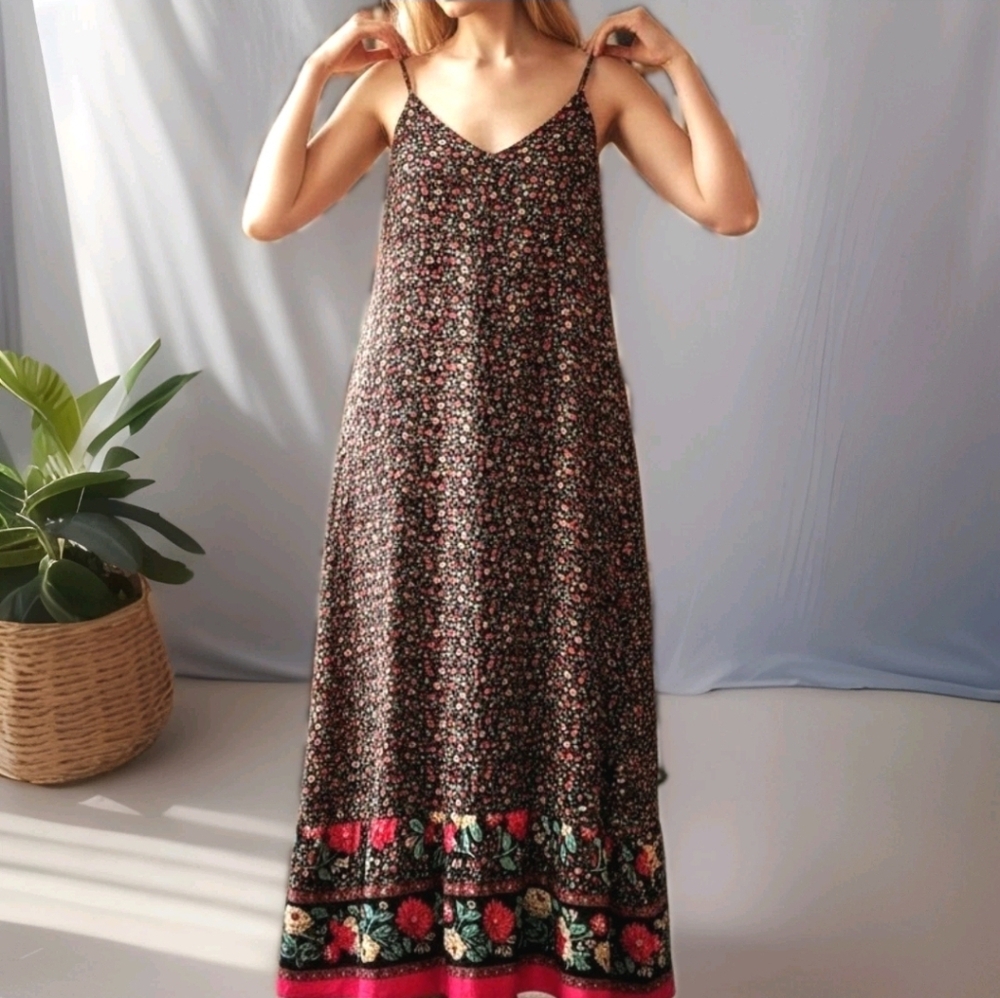 Kirundo Spaghetti Strap Dress Relaxed Floral Boho Hippie Festival Coachella /XL